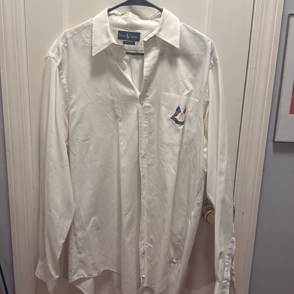 Crispy White Polo Ralph Lauren 100% Cotton Buttondown sz L